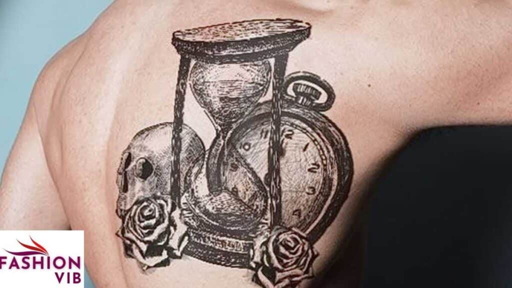 Men’s Clock Tattoos Compass and Hourglass Tattoo