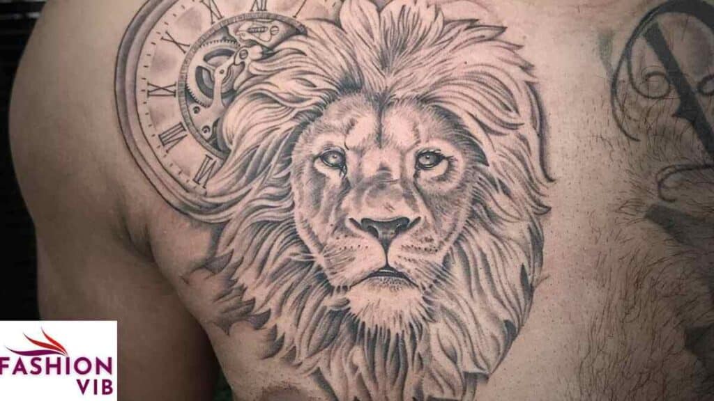 Men’s Clock Tattoos Lion and Clock Tattoo