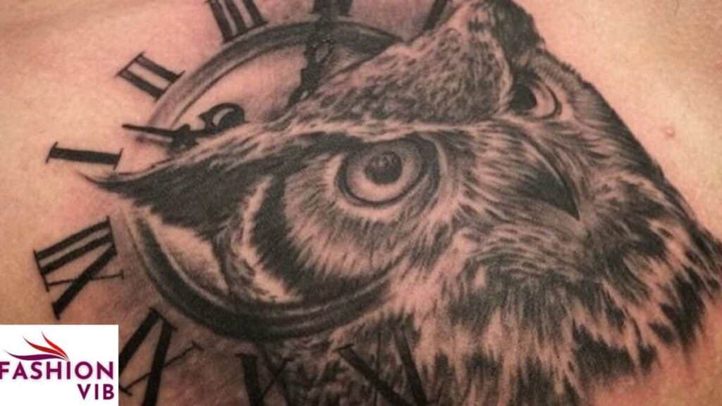 Men’s Clock Tattoos Owl with Clock Tattoo