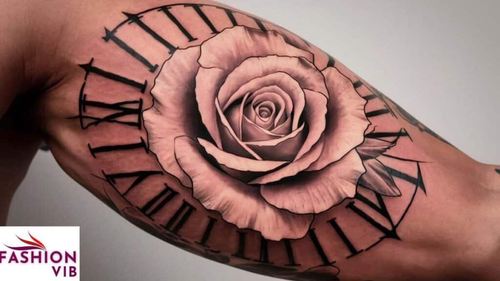 Roman Numeral Rose Tattoo