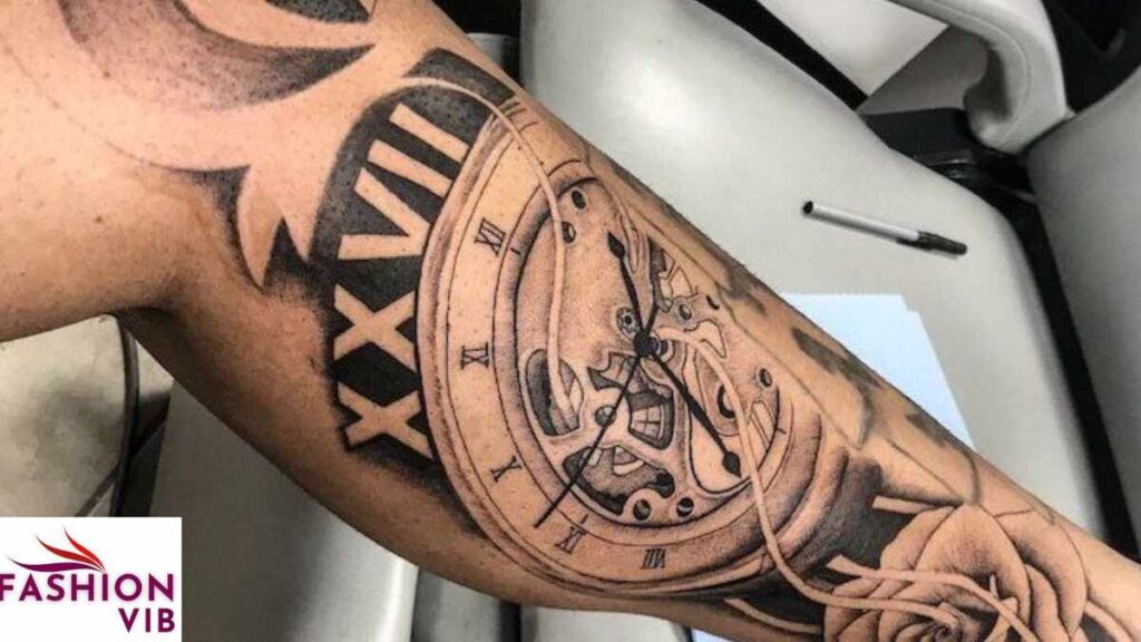 Roman Numeral Leg Tattoo