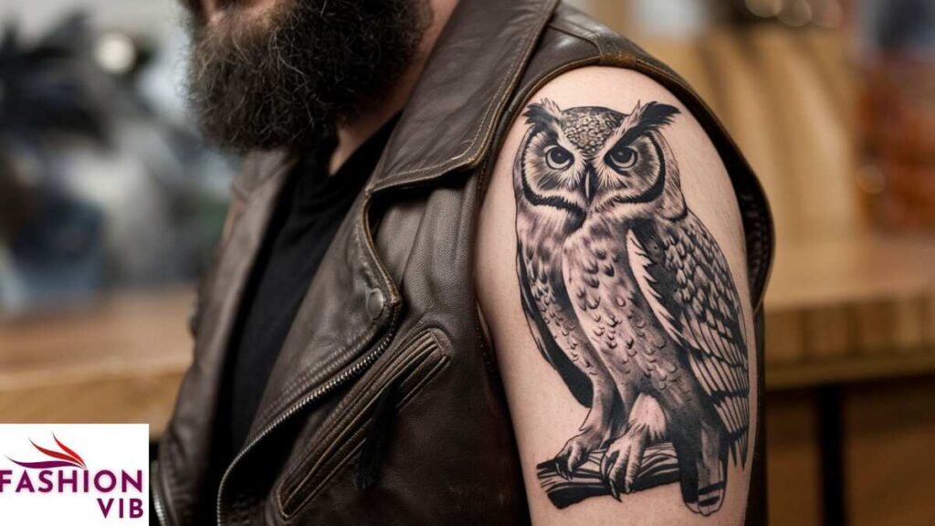 owl tattoos for men Black and Grey Owl Tattoo