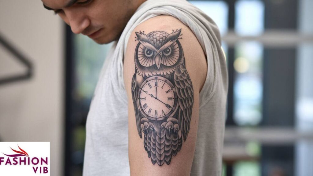 owl tattoos for men Owl with Clock Tattoo