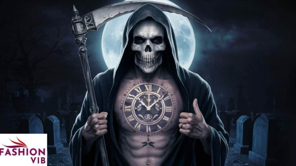 Grim Reaper tattoo with a Clock