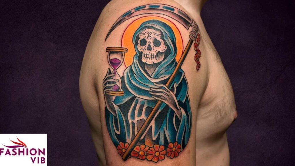 grim reaper tattoo deaths messenger with Santa Muerte Design