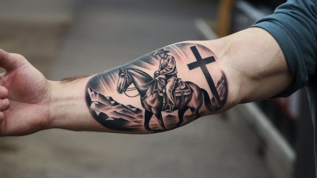 A cowboy cross tattoo